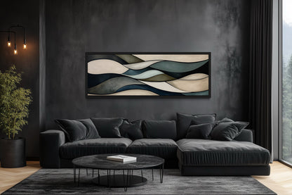 Sage Green Brown Modern Abstract Horizontal Above Bed Framed Wall Art