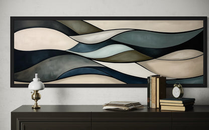 Sage Green Brown Modern Abstract Horizontal Above Bed Framed Wall Art