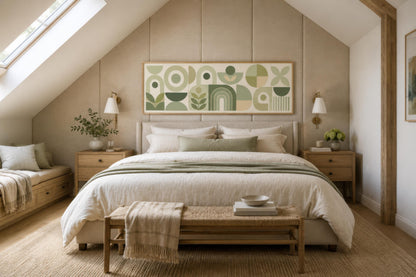 Sage Green Long Narrow Wall Art - Geometric Canvas Print | Bauhaus Wall Decor