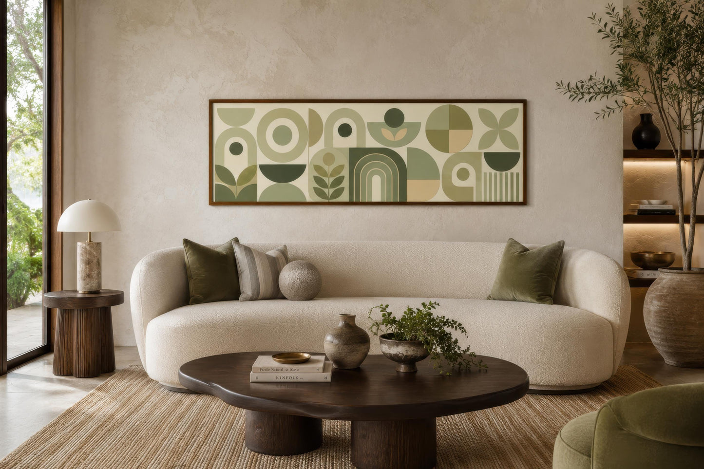 Sage Green Long Narrow Wall Art - Geometric Canvas Print | Bauhaus Wall Decor