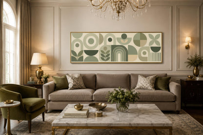 Sage Green Long Narrow Wall Art - Geometric Canvas Print | Bauhaus Wall Decor