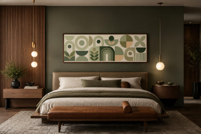 Sage Green Long Narrow Wall Art - Geometric Canvas Print | Bauhaus Wall Decor