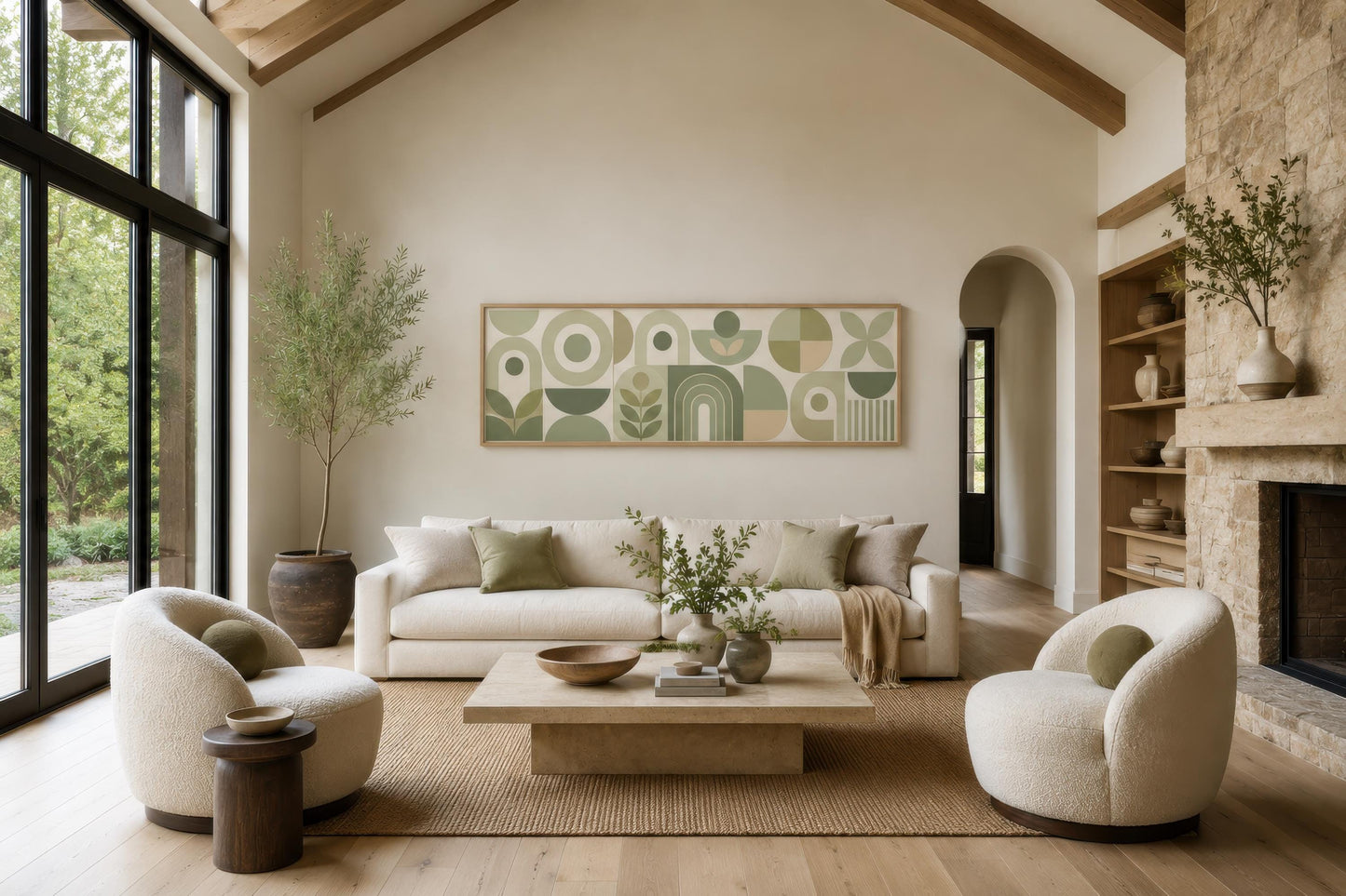 Sage Green Long Narrow Wall Art - Geometric Canvas Print | Bauhaus Wall Decor