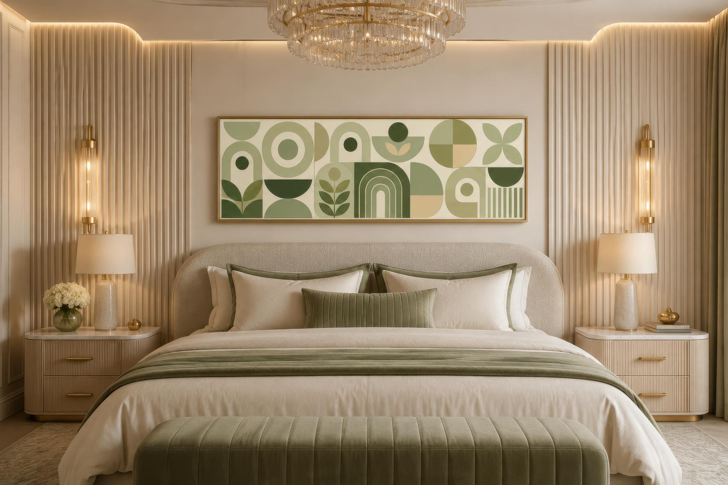 Sage Green Long Narrow Wall Art - Geometric Canvas Print | Bauhaus Wall Decor