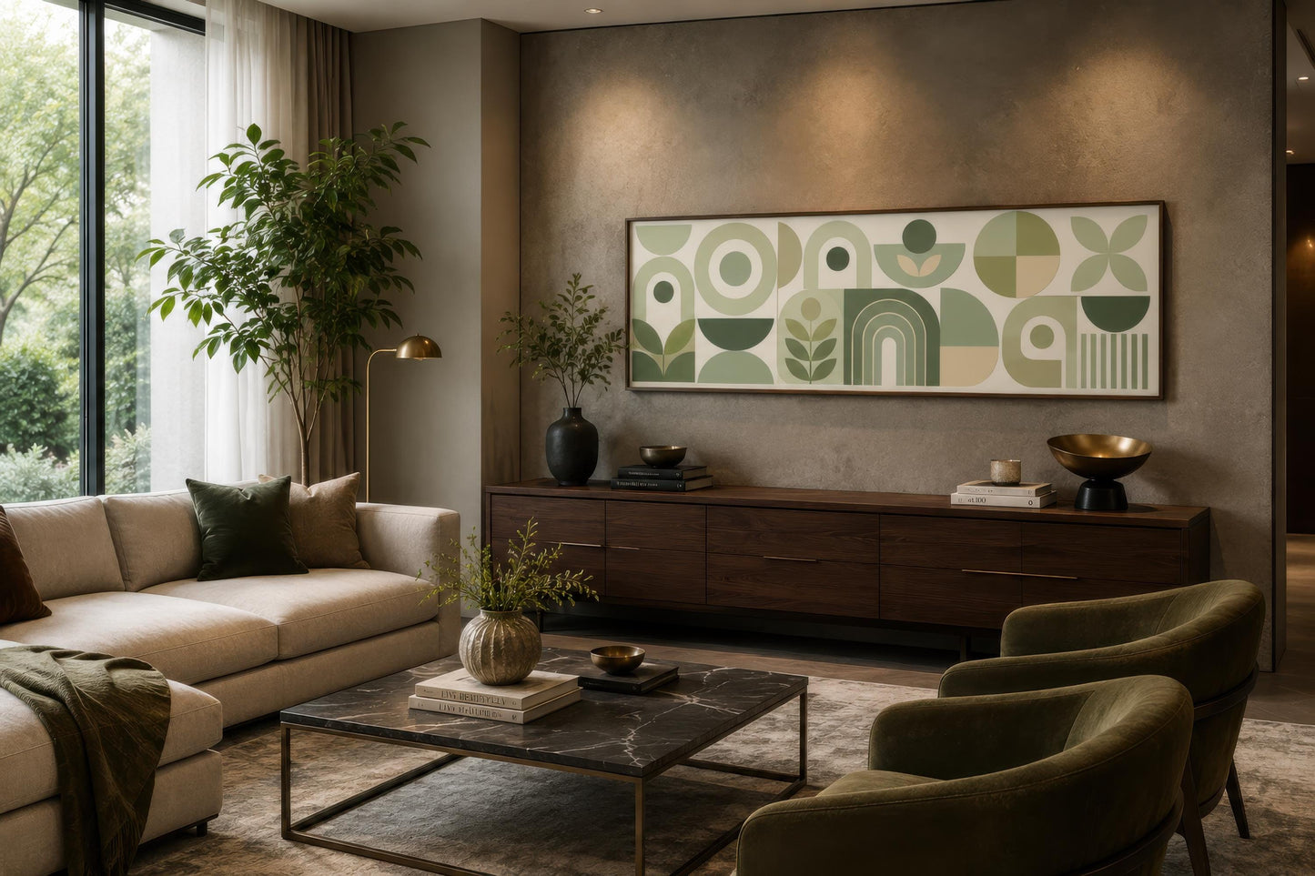 Sage Green Long Narrow Wall Art - Geometric Canvas Print | Bauhaus Wall Decor