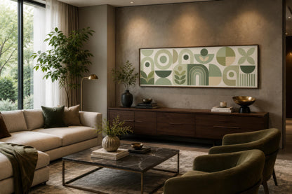 Sage Green Long Narrow Wall Art - Geometric Canvas Print | Bauhaus Wall Decor