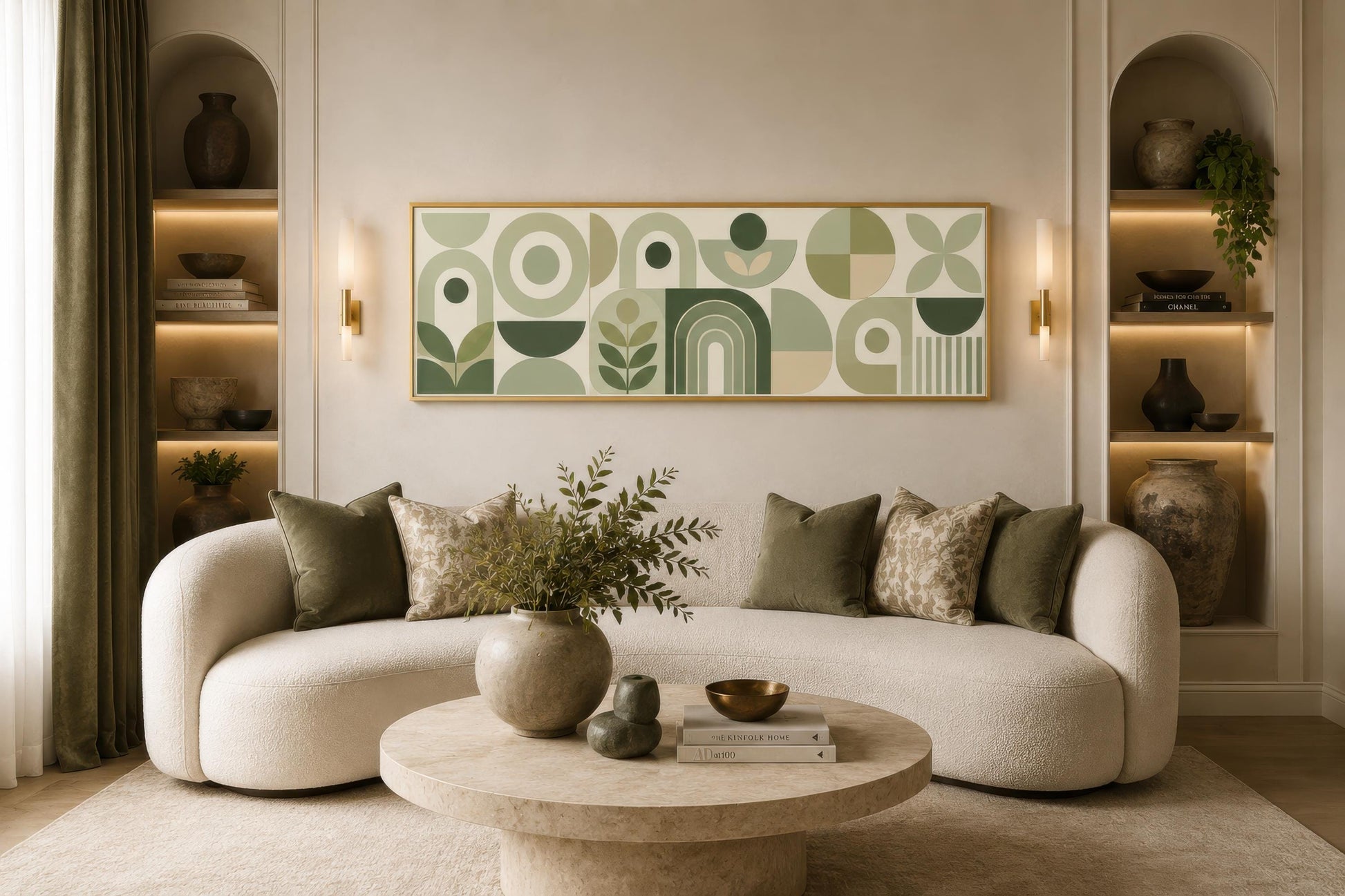 Sage Green Long Narrow Wall Art - Geometric Canvas Print | Bauhaus Wall Decor