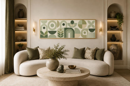 Sage Green Long Narrow Wall Art - Geometric Canvas Print | Bauhaus Wall Decor