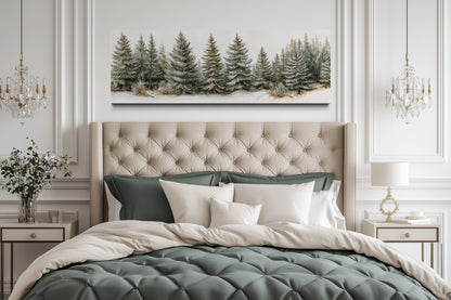 Sage Green Pine Trees Wall Art - Long Horizontal Canvas | Neutral Forest Decor