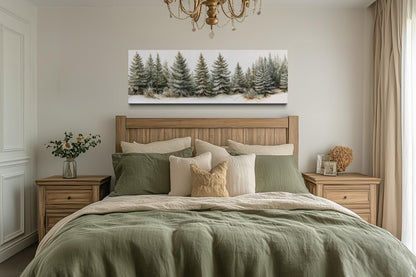 Sage Green Pine Trees Wall Art - Long Horizontal Canvas | Neutral Forest Decor