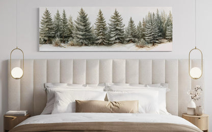 Sage Green Pine Trees Wall Art - Long Horizontal Canvas | Neutral Forest Decor