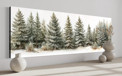 Sage Green Pine Trees Wall Art - Long Horizontal Canvas | Neutral Forest Decor