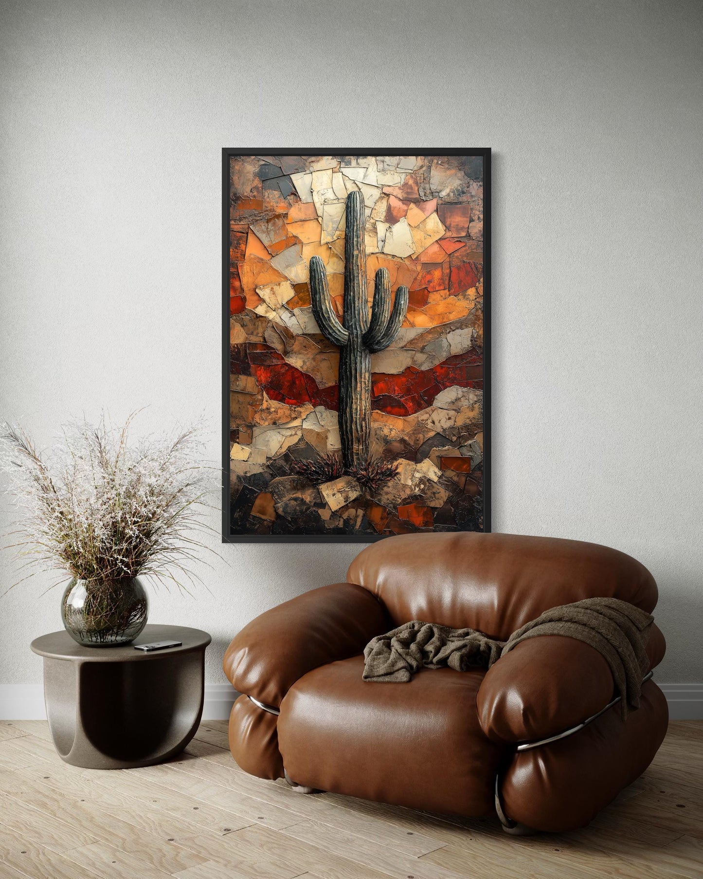 Saguaro Cactus Wall Art – Rustic Desert Landscape Canvas Print - Neutral Earthy Decor