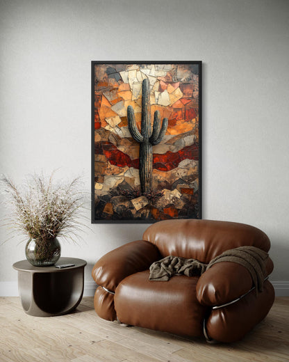 Saguaro Cactus Wall Art – Rustic Desert Landscape Canvas Print - Neutral Earthy Decor