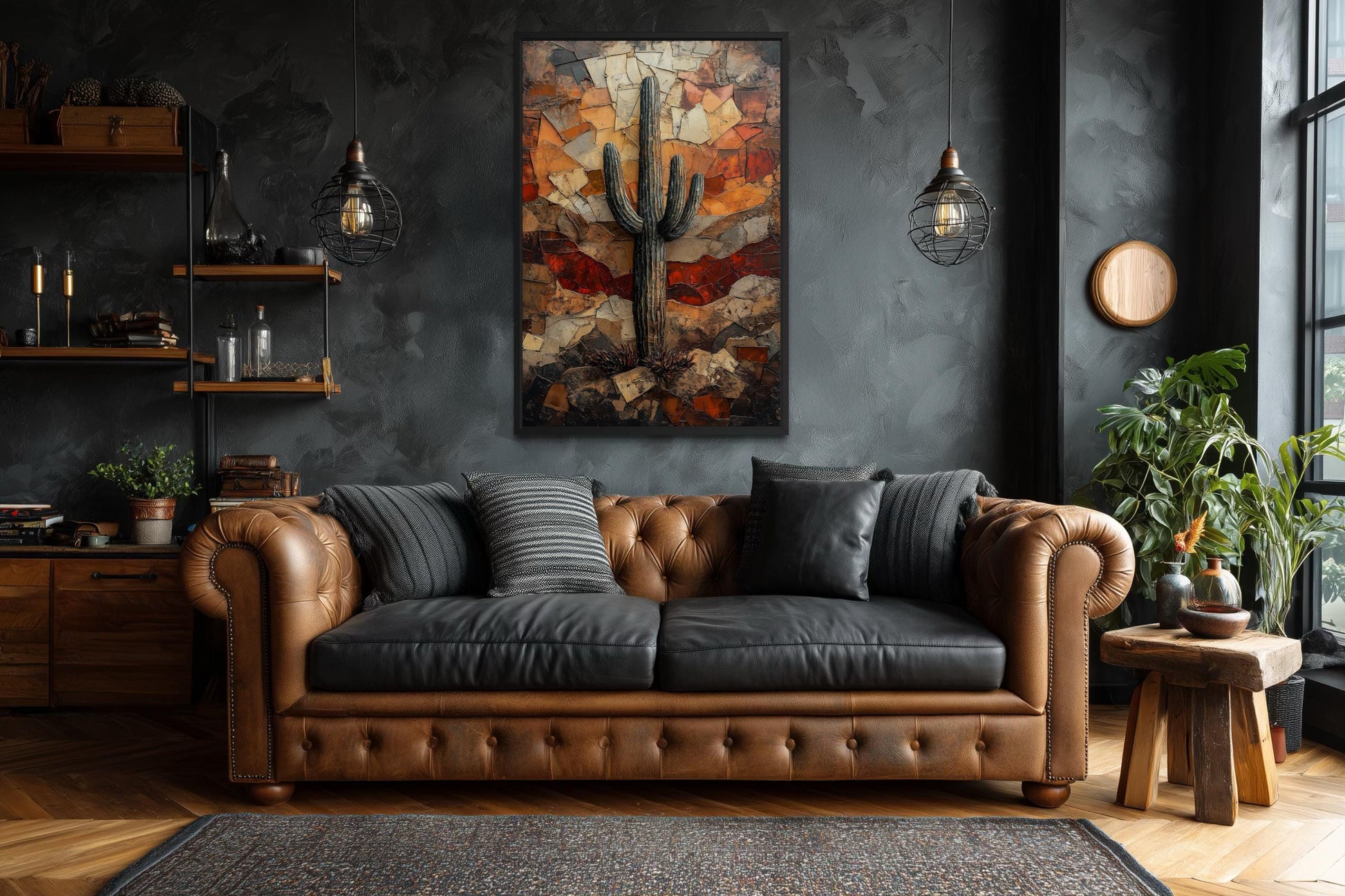 Saguaro Cactus Wall Art – Rustic Desert Landscape Canvas Print - Neutral Earthy Decor