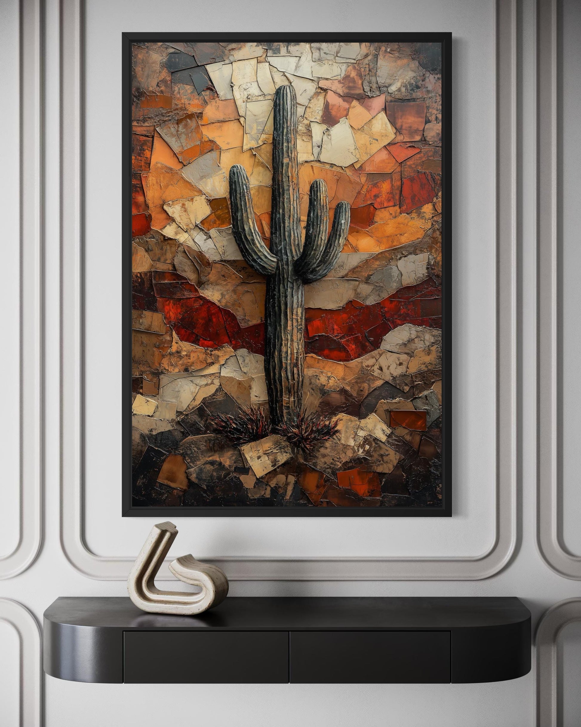 Saguaro Cactus Wall Art – Rustic Desert Landscape Canvas Print - Neutral Earthy Decor