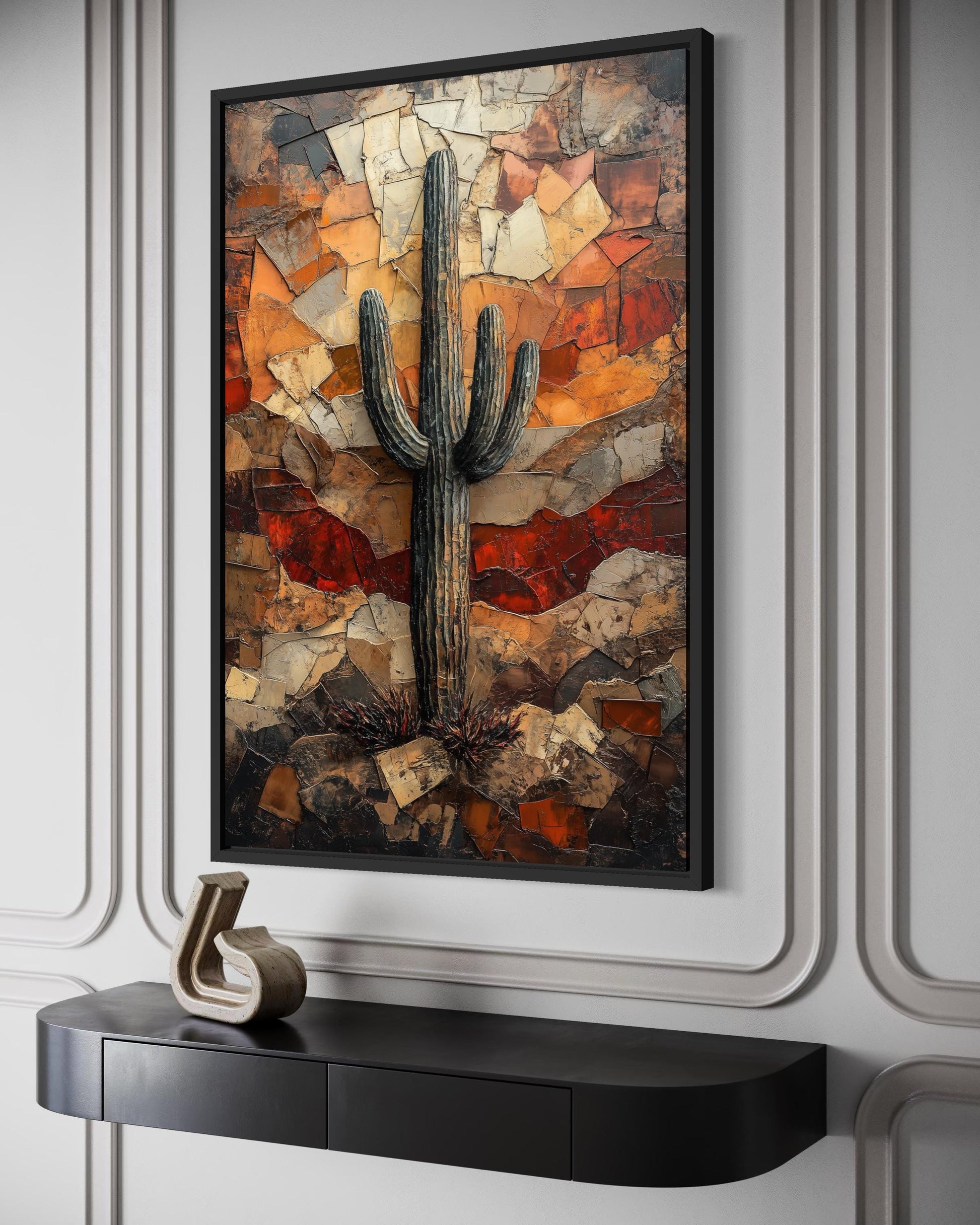 Saguaro Cactus Wall Art – Rustic Desert Landscape Canvas Print - Neutral Earthy Decor