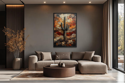Saguaro Cactus Wall Art – Rustic Desert Landscape Canvas Print - Neutral Earthy Decor