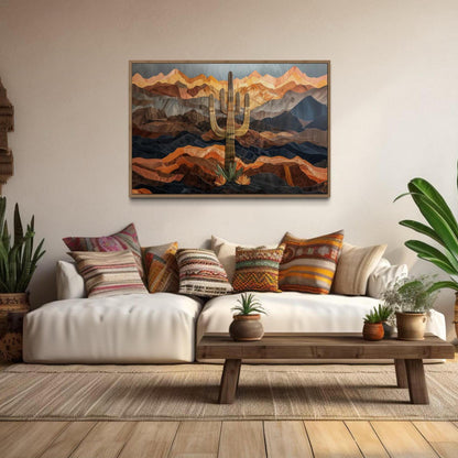 Saguaros Cactus In The Desert Framed Canvas Wall Art