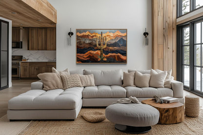Saguaros Cactus In The Desert Framed Canvas Wall Art