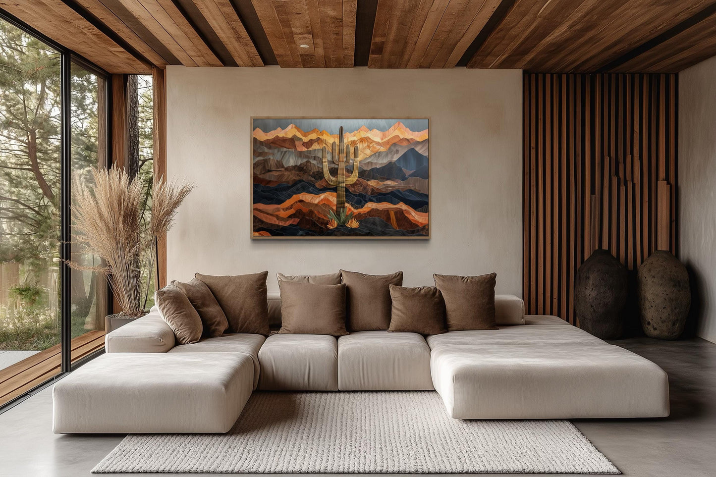 Saguaros Cactus In The Desert Framed Canvas Wall Art