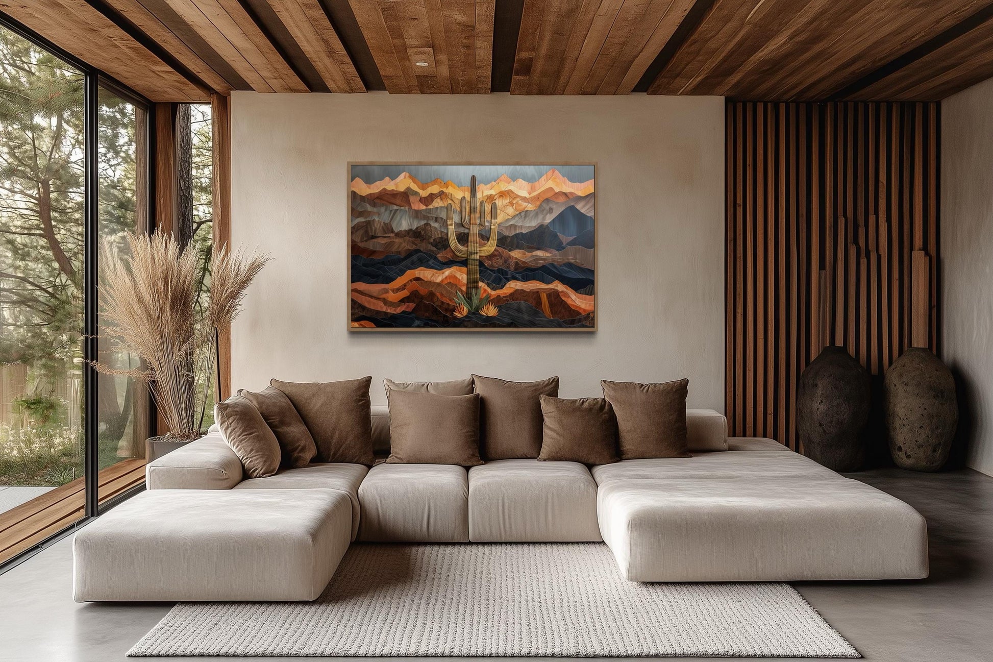 Saguaros Cactus In The Desert Framed Canvas Wall Art