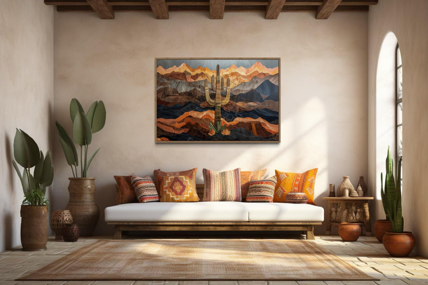 Saguaros Cactus In The Desert Framed Canvas Wall Art