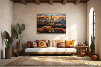 Saguaros Cactus In The Desert Framed Canvas Wall Art