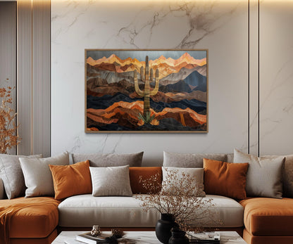 Saguaros Cactus In The Desert Framed Canvas Wall Art