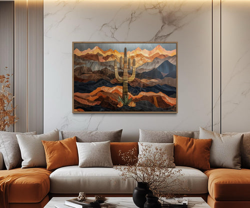 Saguaros Cactus In The Desert Framed Canvas Wall Art