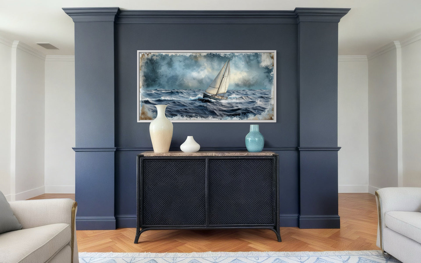 Sailboat In The Ocean Framed Canvas Nautical Wall Art