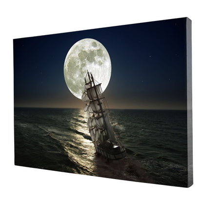 Sailing Under the Giant Moon Canvas Wall Art