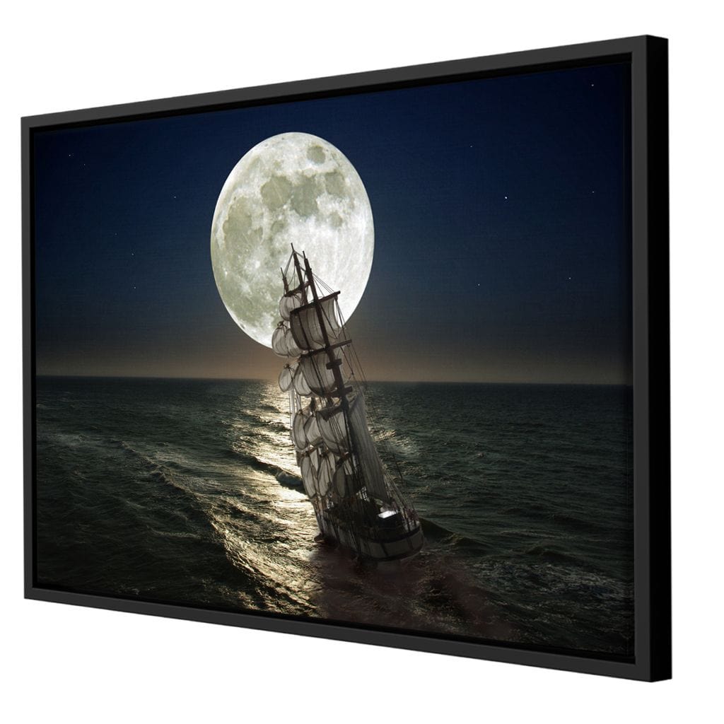 Sailing Under the Giant Moon Canvas Wall Art