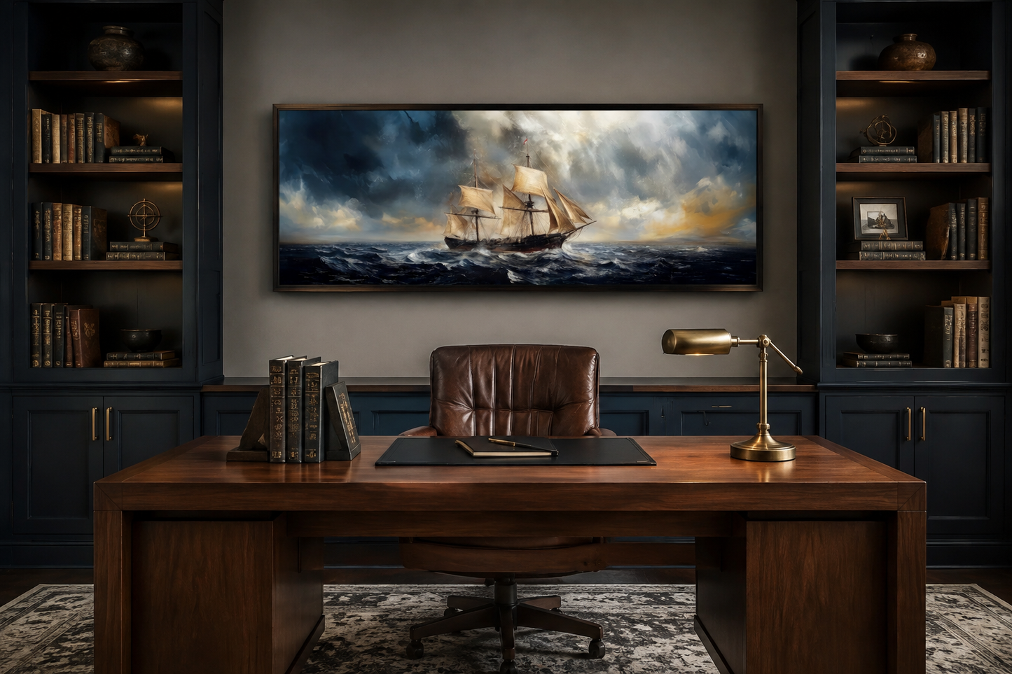 Sailing Ship In Stormy Sea Long Horizontal Canvas Nautical Wall Art