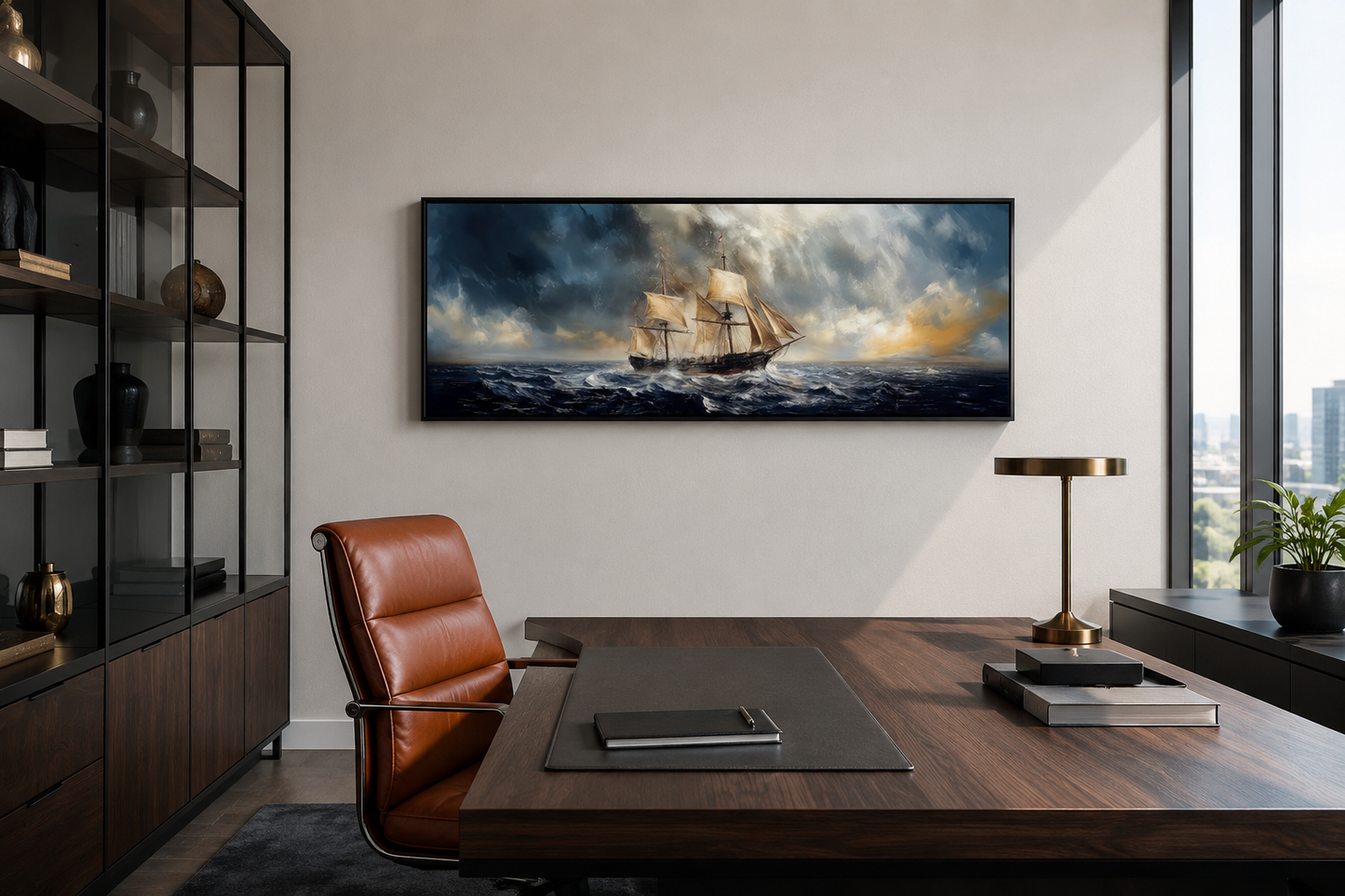 Sailing Ship In Stormy Sea Long Horizontal Canvas Nautical Wall Art