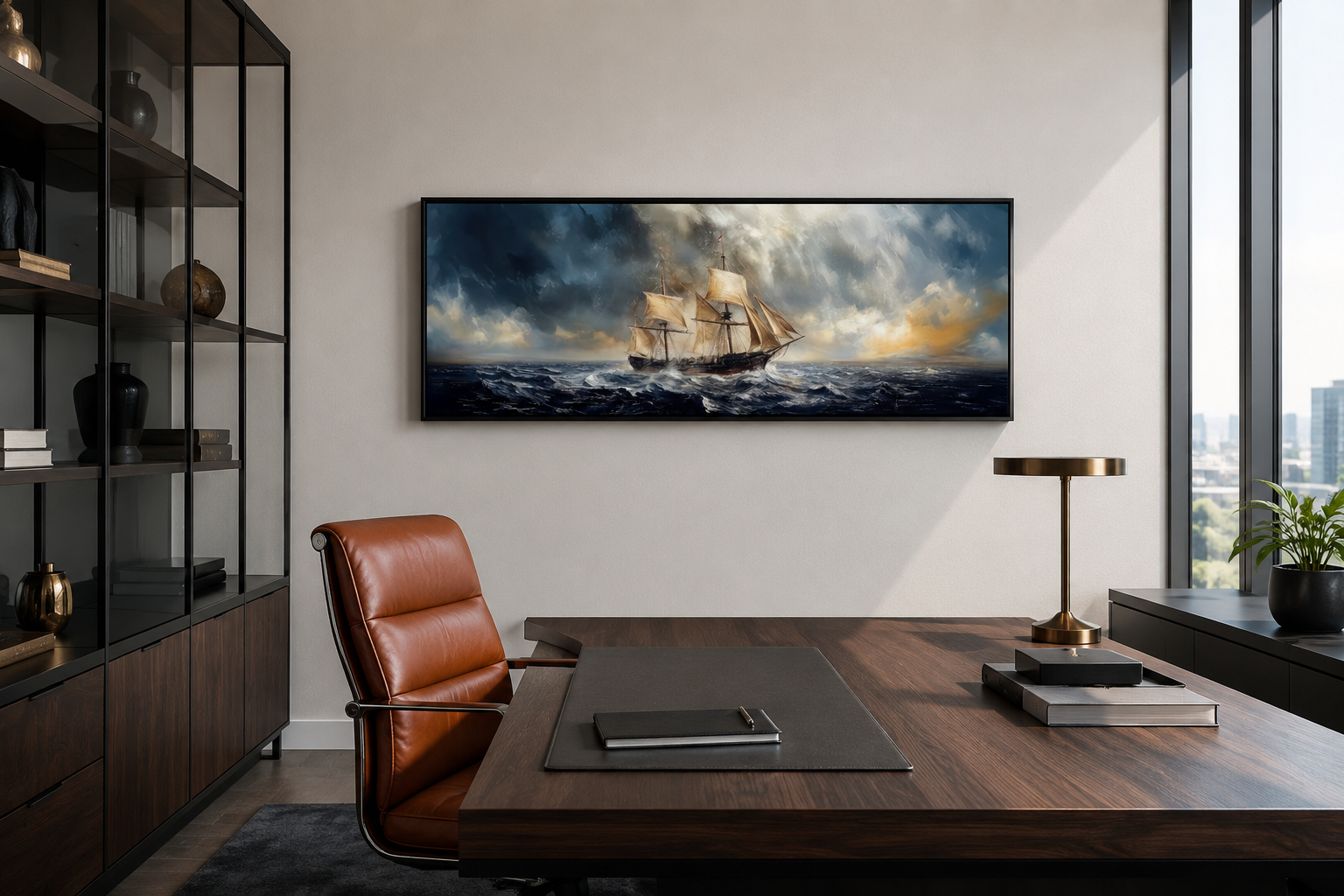 Sailing Ship In Stormy Sea Long Horizontal Canvas Nautical Wall Art