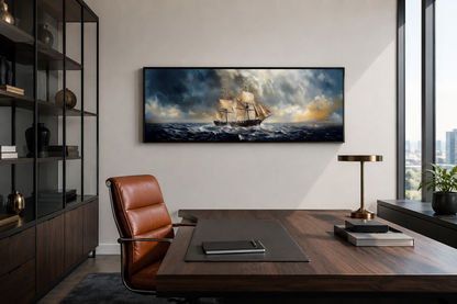 Sailing Ship In Stormy Sea Long Horizontal Canvas Nautical Wall Art