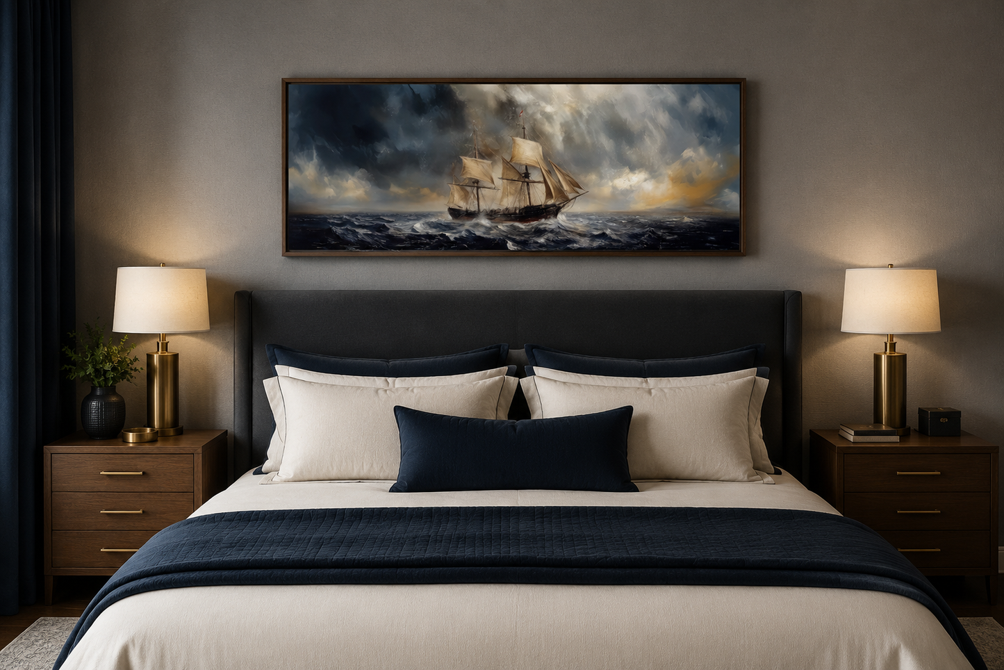 Sailing Ship In Stormy Sea Long Horizontal Canvas Nautical Wall Art