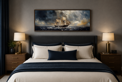 Sailing Ship In Stormy Sea Long Horizontal Canvas Nautical Wall Art