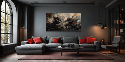 Samurai Duel Wall Art - Japanese Warrior Canvas with Dark Dramatic Battle Scene