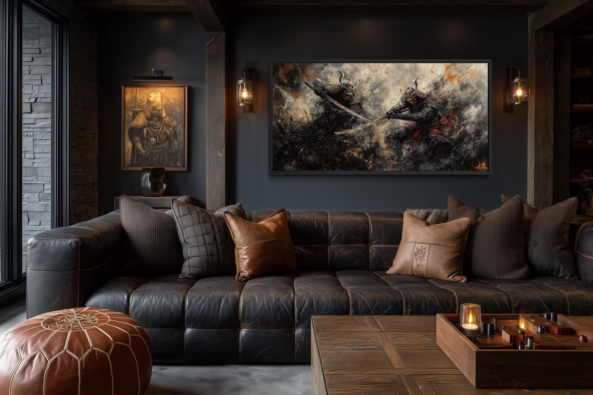 Samurai Duel Wall Art - Japanese Warrior Canvas with Dark Dramatic Battle Scene