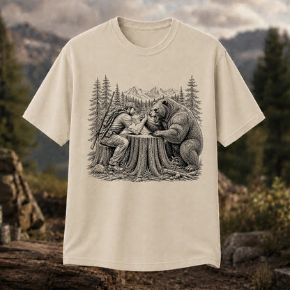 Hunter Arm Wrestling a Bear T-Shirt, Funny Wilderness Tee
