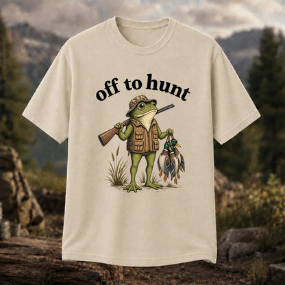 Off to Hunt T-Shirt, Funny Frog Duck Hunting Tee
