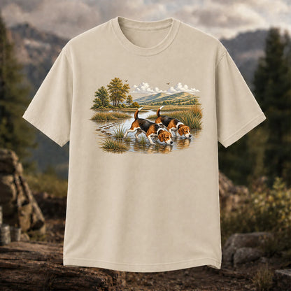 Beagles Tracking Through a Marsh T-Shirt, Vintage Hunting Dog Tee
