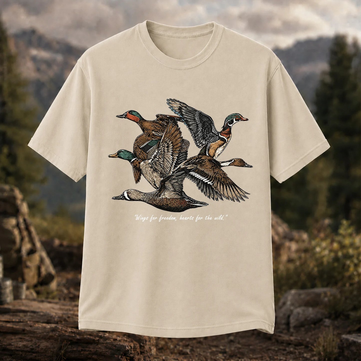 Flying Ducks T-Shirt, Vintage Waterfowl Hunting Tee