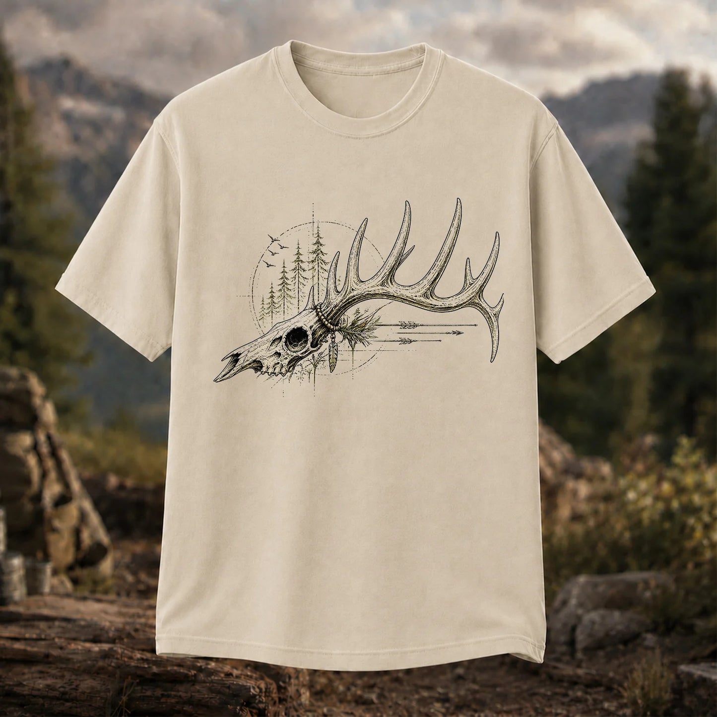 Deer Skull Antlers T-Shirt, Vintage Woodland Hunter Tee