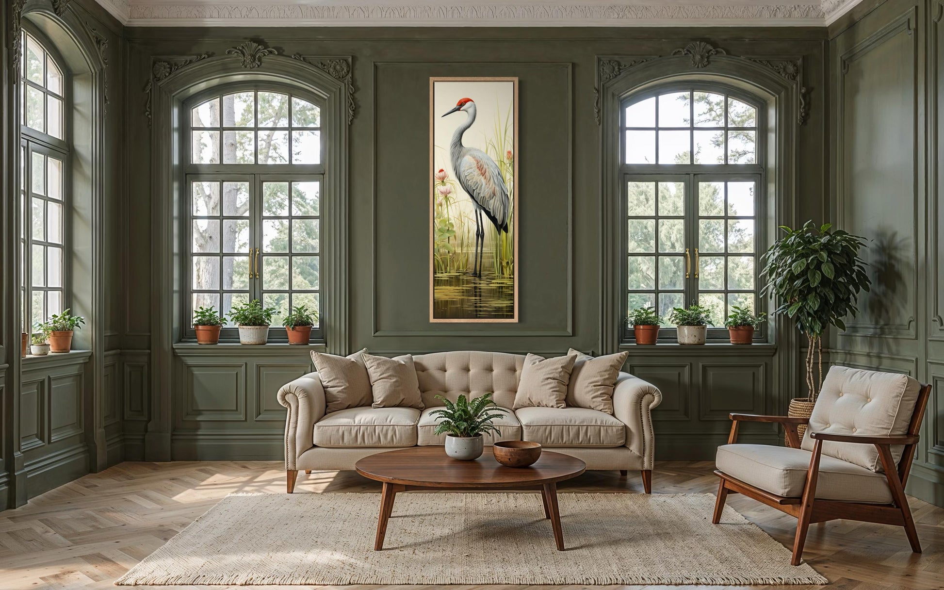 Sandhill Crane Tall Narrow Vertical Canvas Wall Art