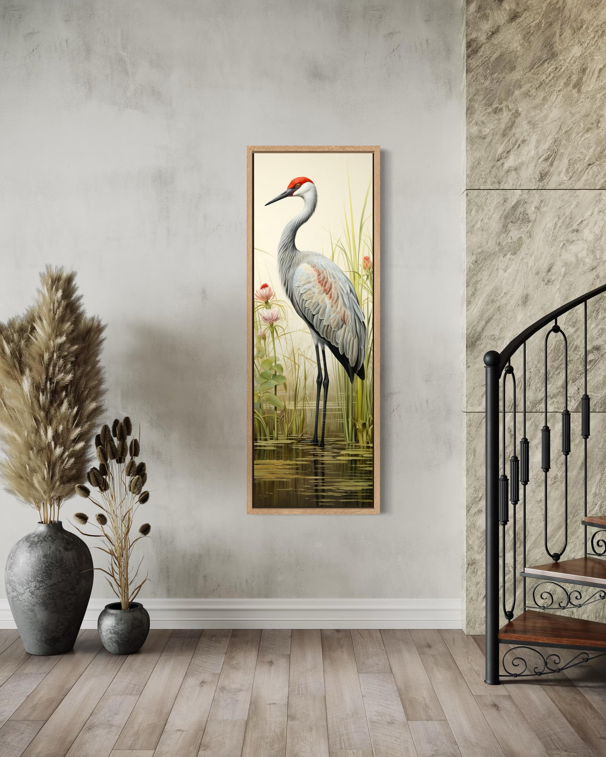 Sandhill Crane Tall Narrow Vertical Canvas Wall Art
