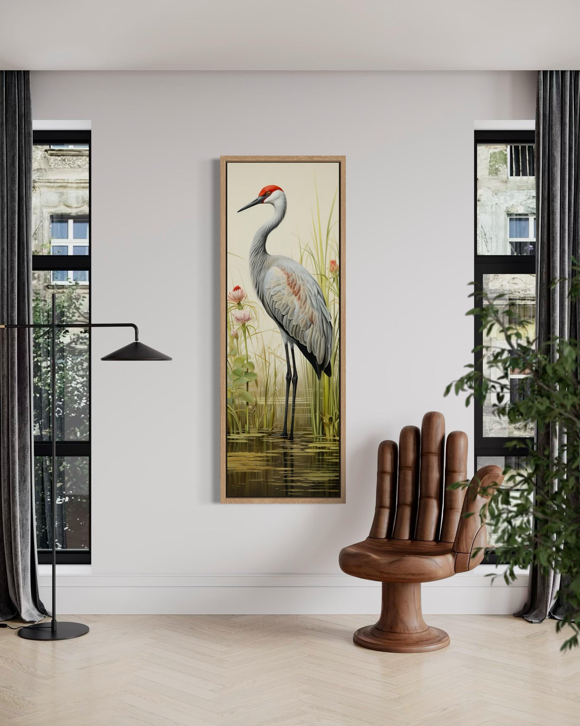 Sandhill Crane Tall Narrow Vertical Canvas Wall Art