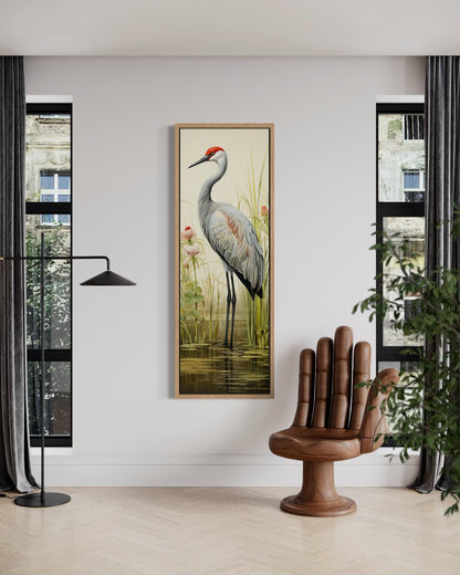 Sandhill Crane Tall Narrow Vertical Canvas Wall Art